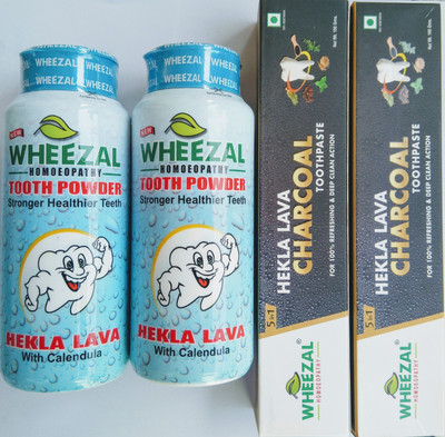 WHEEZAL COMBO(PACK OF 2 HEKLA LAVA POWDER & TOOTHPASTE) Toothpaste(400 g, Pack of 4)