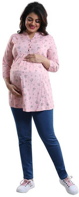 mamma's maternity Casual 3/4 Sleeve Printed Women Pink Top