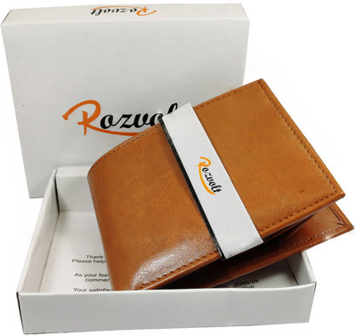 Rozvolt Men Formal Tan Artificial Leather Wallet(7 Card Slots)