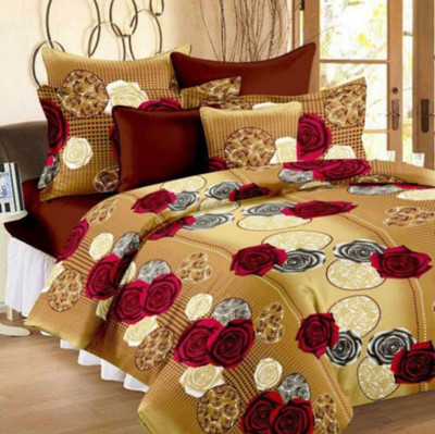 HIMGIRI HANDLOOM HOUSE 144 TC Polycotton Double 3D Printed Flat Bedsheet(Pack of 1, Multicolor)
