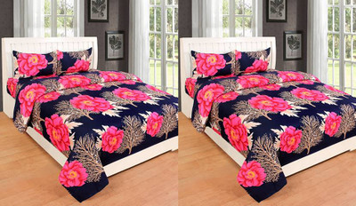 Twinkle Star's 120 TC Polycotton Double Printed Flat Bedsheet(Pack of 2, Pink)