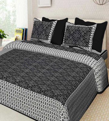Dark Blue Creation 144 TC Cotton Queen Jaipuri Prints Flat Bedsheet(Pack of 1, Black)