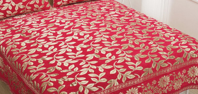 SPSON'S HANDLOOM Velvet King Flat 350 TC Floral Bedsheet(Pack of 1, Pink)