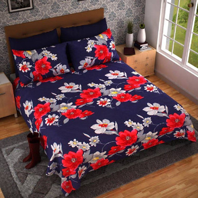 Roomesssentials 104 TC Microfiber Double 3D Printed Fitted (Elastic) Bedsheet(Pack of 1, Multicolor)