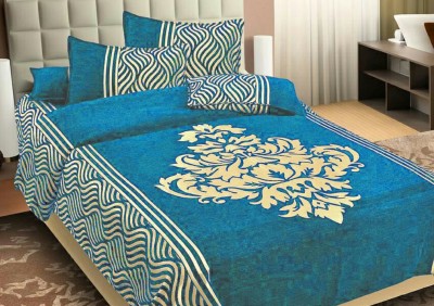 SPSON'S HANDLOOM 350 TC Velvet King Floral Flat Bedsheet(Pack of 1, Blue)