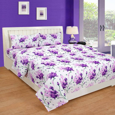 deepak impex 140 TC Cotton Double 3D Printed Flat Bedsheet(Pack of 1, Purple)