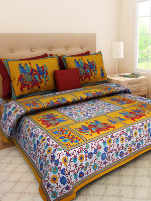 KAANY FAB 144 TC Cotton Double Jaipuri Prints Flat Bedsheet(Pack of 1, Multicolor)