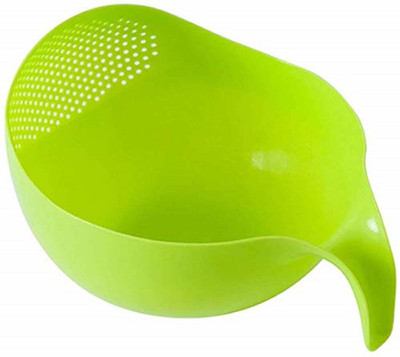 SUCASA Colander/Strainer Rice Washing Bowl,Thickened Handles Cleaning Rice Utensils Kitchen Fruit Vegetable Drain Basket Food Cleaning Strainer Rice Sieve with Side and Drainers Strainer(Green Pack of 1)