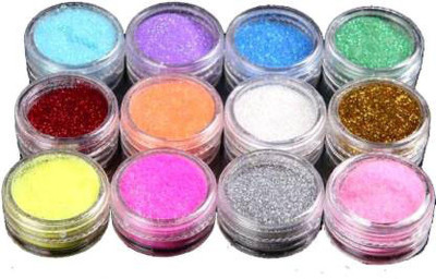 Elecsera Sparkling Nail Art Glitter Powder Set 12 Pcs 48 g(Multicolor)