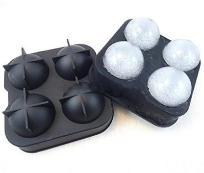 ANADI Silicone Round 4 Ball Ice Cube Tray Maker Mold with Mould Brick Party Tray Round Bar Accessories Juice Whiskey Cocktail Drinks Black Silicone Ice Ball Tray(Pack of1)