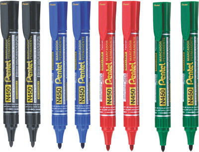 PENTEL N450 X-tra Large, Blue Black Red Green * 02, Permanent Marker(Set of 8, Blue + Black + Red + Green)
