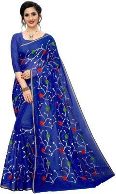 sherline creation Embroidered Chanderi Cotton Blend Saree(Blue)