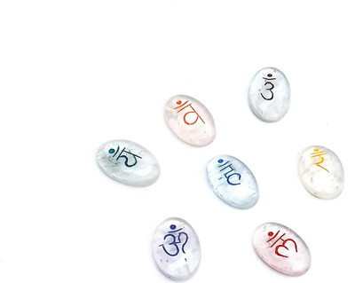 AIR9999 clear quartz crystal seven chakra sanskrit symbol engraved oval palm stones set Decorative Showpiece  -  4 cm(Crystal, Multicolor)