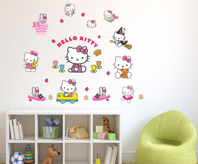 Wallzone 70 cm Hello Kitty Vinyl Wallsticker Self Adhesive Sticker(Pack of 1)