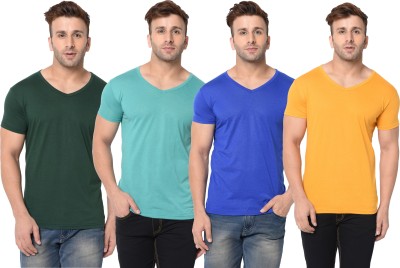 Jangoboy Solid Men V Neck Green, Blue, Yellow T-Shirt