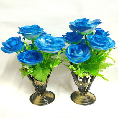 artificial hub ROSE WITH IRON VASE COMBO Blue Rose Artificial Flower  with Pot(14 inch, Pack of 2, Flower with Basket)