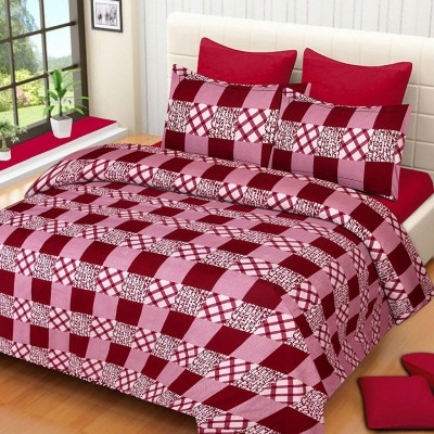 akr CREATION 144 TC Polycotton Double 3D Printed Flat Bedsheet(Pack of 1, Red)