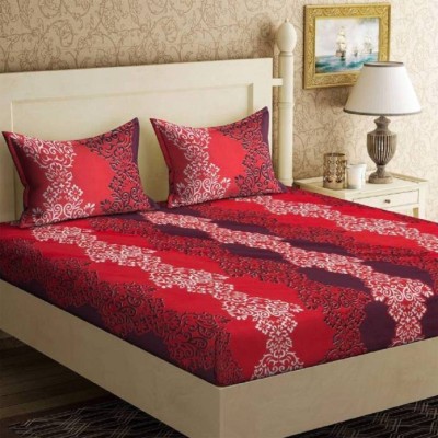 deersh collection 144 TC Polycotton Double Floral Flat Bedsheet(Pack of 1, Red)