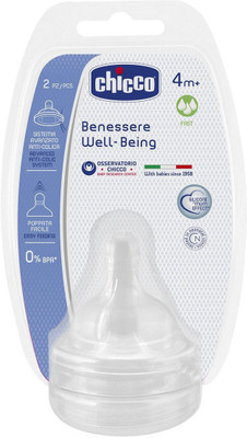 Chicco WELLBEING NIPPLE 4 MONTHS SET OF 2 PCS Medium Flow Nipple(Pack of 1 Nipple)