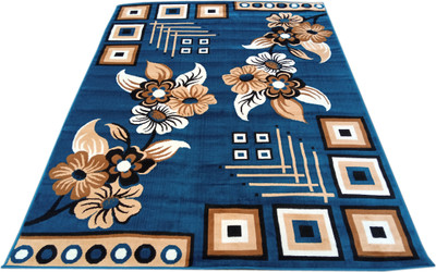 BhCarpet Light Blue Acrylic Carpet(5 ft,  X 7 ft, Rectangle)