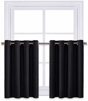 COMFY HOME 60.96 cm (2 ft) Window Silk Curtain (Pack Of 2)(Black, Solid)