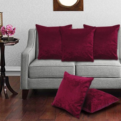 desi shopping Velvet Cushions Cover(Pack of 5, 40 cm*40 cm, Red)