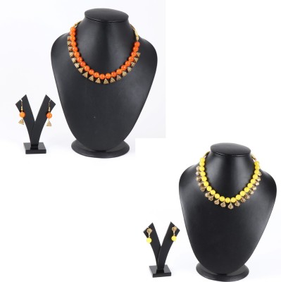 RR Jeweller Glass Gold-plated Orange, Yellow Jewellery Set(Pack of 1)