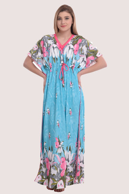 YUALIN CREATION Floral Print Satin Blend Women Kaftan