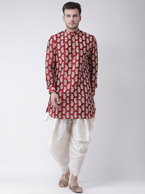 DEYANN Men Printed Straight Kurta(Red)