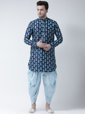 DEYANN Men Printed Straight Kurta(Blue)