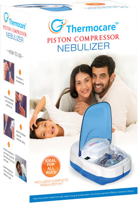 Thermocare Piston Compressor With Complete Kit Child & Adult Mask Nebulizer(White & Blue)