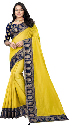 Niya Embroidered, Solid/Plain Chanderi Cotton Blend Saree(Mustard)