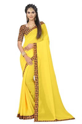 RASIKAA Solid/Plain Daily Wear Chiffon Saree(Yellow)