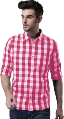 BASE 41 Men Checkered Casual Pink Shirt