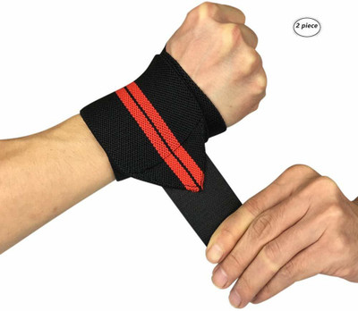 keycraze (1pair) Wrist Strap Weight Lifting Cross fit Power lifting Bodybuilding Wrist Support(Black, Red)