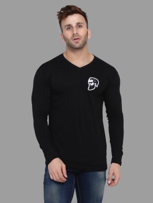 Money Leaf Solid Men V Neck Black T-Shirt