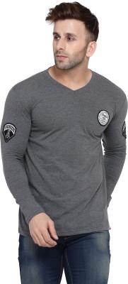 Lawful Casual Solid Men V Neck Grey T-Shirt