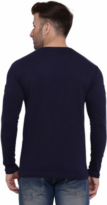 Lawful Casual Solid Men V Neck Dark Blue T-Shirt