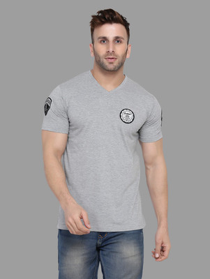 Trendfull Solid Men V Neck Silver T-Shirt