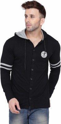 Lawful Casual Solid Men Hooded Neck Black T-Shirt