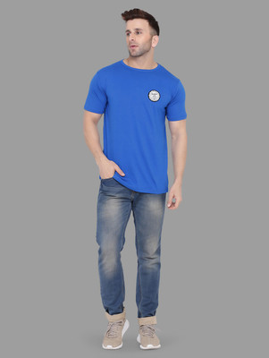 tfurnish Solid Men Round Neck Blue T-Shirt