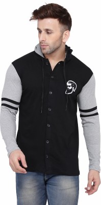 Lawful Casual Solid Men Hooded Neck Black, Grey T-Shirt