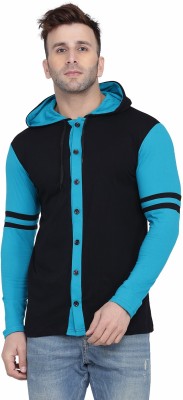 Lawful Casual Solid Men Hooded Neck Light Blue, Black T-Shirt