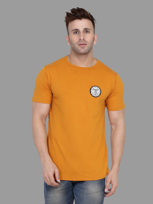 Money Leaf Solid Men Round Neck Gold T-Shirt