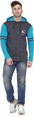 Lawful Casual Solid Men Hooded Neck Grey, Light Green T-Shirt
