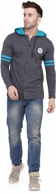 Lawful Casual Solid Men Hooded Neck Grey T-Shirt