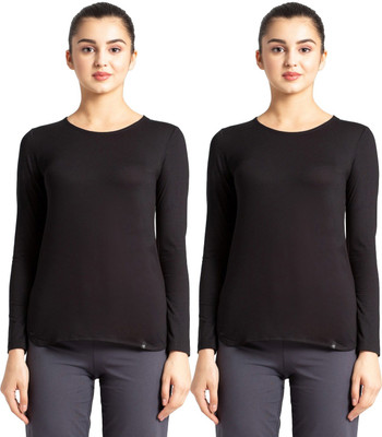 JOCKEY Solid Women Round Neck Black T-Shirt
