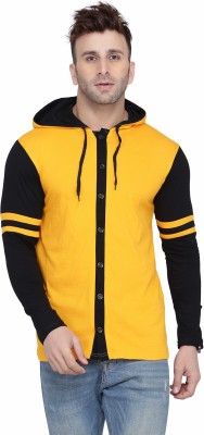 Lawful Casual Solid Men Hooded Neck Black, Yellow T-Shirt