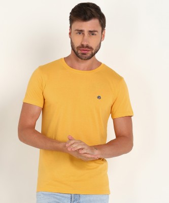 Peter England University Solid Men Round Neck Yellow T-Shirt