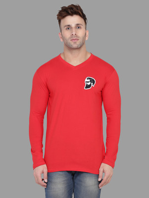 Money Leaf Solid Men V Neck Red T-Shirt